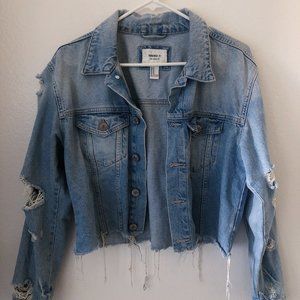 Forever 21 Cropped Frayed Jean Jacket